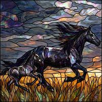 Galloping Mare and Foal at Twilight