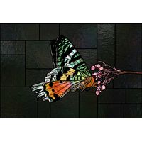 Iridescent Butterfly on Flowering Branch