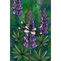 Dragonfly Resting on Purple Lupines