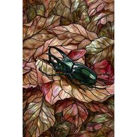 Iridescent Hercules Beetle on Autumn Leaves