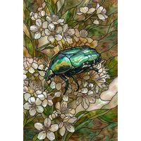 Iridescent Jewel Beetle and White Blossoms