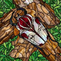 Scarlet and Pearlescent Beetle on Bark