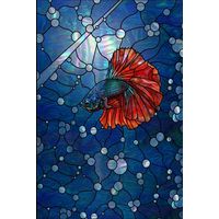 Betta Fish in Bubbly Deep Blue Water