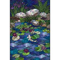 Koi Pond with Irises and Water Lilies