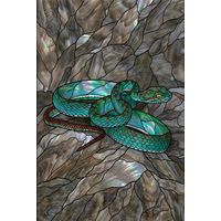 Vibrant Emerald Serpent on Mother-of-Pearl