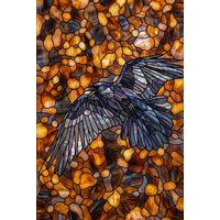 Raven in Flight over Amber Sky