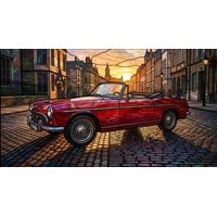 Classic Red Convertible on Cobblestone Street