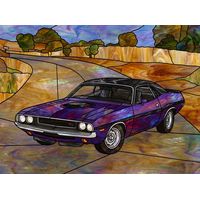 Classic Purple Muscle Car on Desert Highway