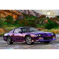 Classic Purple Sports Car in Mountain Landscape