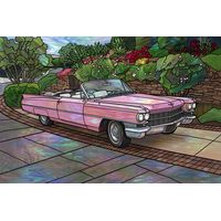 Classic Pink Convertible in a Lush Garden