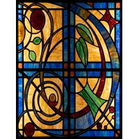 Art Nouveau Floral Abstract in Amber and Blue