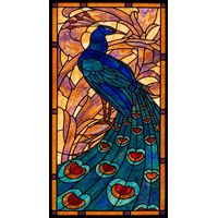 Peacock with Plumage in Blue and Amber