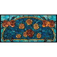 Golden Roses in Cobalt Arched Design