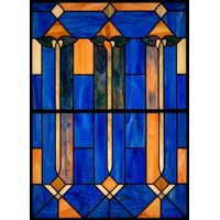 Abstract Geometric Tiles in Cobalt and Amber