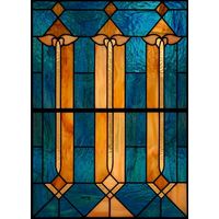 Art Deco Geometric Pillars in Cobalt and Amber