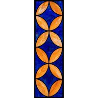 Interlocking Amber Petals and Sapphire Blue Geometric Pattern