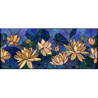 Golden Lotus Blooms on Deep Blue Pond