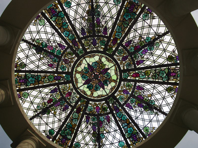 A stained glass dome as the roof of a gazebo